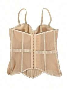 Women's Solid Color Corset-Style Brown Backless Mesh Camisole With Bra, Autumn/Winter Lingerie Casual Black - 杏色 - 查看 8