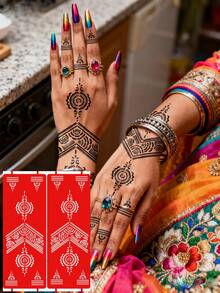 Hana handgezeichnete Cut Out Blumen Tattoo Schablone - Sexy Blumen Muster, geeignet für Hände, DIY Malerei, Tinte, wiederverwendbare Mandala Design Vorlage Aufkleber, geeignet für Frauen Körper Party Make-up - Rot - Übersicht 12