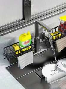 1pc/Set Multi-Functional Metal Storage Rack - Kitchen Faucet Organizer, Soap Dish & Towel Rack, Space-Saving Bathroom Sink Countertop Storage Rack, Ideal For Kitchen And Bathroom Organization - Multicolor - View 5
