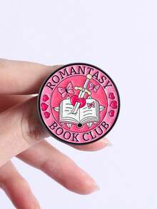 1pc "ROMANTASY BOOK CLUB" Zinc Alloy Enamel Book Sword Heart Butterfly Decor, Romantic Fantasy Book Lover Badge, Women Design, Reading Club Anime Convention Reading Theme Accessory - Multicolor - View 5
