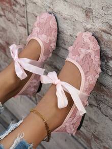 Zapatos planos de mujer con decoración de lazo en punta cuadrada, zapatos casuales de punto, talla grande, zapatos de ballet cómodos, mocasines transpirables de verano tipo slip-on, zapatos casuales versátiles, estilo bohemio, negro/blanco/rosa, primavera/otoño, zapatos de malla transpirables para caminar, zapatos holgados de unicolor