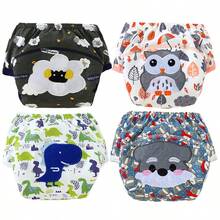 Conjunto de 3/4 fraldas de pano reutilizáveis à prova de vazamentos + calça de treinamento bordada, macias, respiráveis e absorventes, ótimo presente para bebês. - Multicolorido - Ver 15