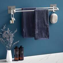 No Drill Towel Rack, Bathroom Towel Holder, Wall Mounted Towel Rack - Grey - View 8