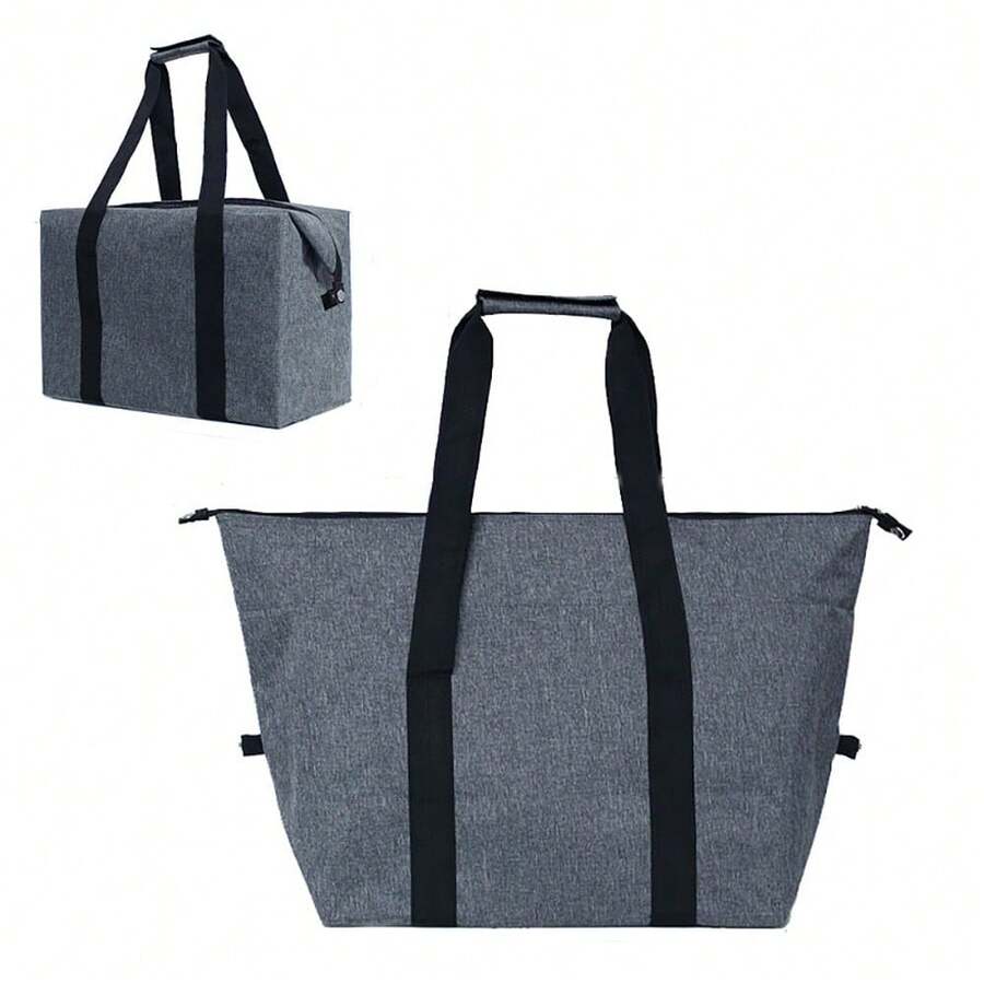Reusable Insulated Cooler Bag With Zipper For Food, Thick Aluminum Foam Carrier Bag For Frozen Products - 灰色 - 查看 1