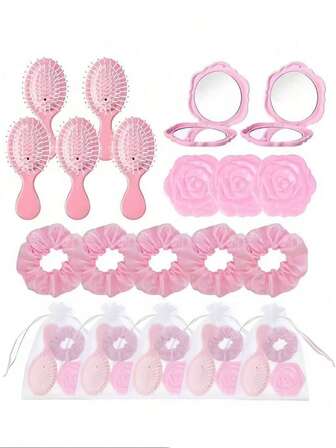 32/3/2pcs Bridal Gift Set, Pink Hair Comb, Pink Elastic Hair Bun, Pink Makeup Mirror, Pink Sheer Bag, Wedding Hair Accessories, Bridesmaid Gift, Proposal Gift, Birthday Gift, Party Decor, Bride's Gift, Guest Gift, Bridesmaid Souvenir