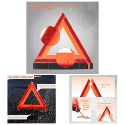 Safety Triangles Approved, Standard Warning Triangles Enmergency Reflector, Emergency Triangles Vehicles With Carry Case3 Pack, Without Sand