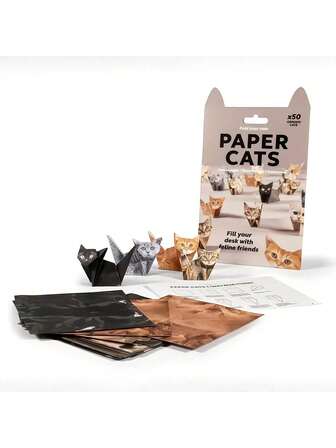 50pcs Paper Cat Origami - DIY Origami Cat Set, Foldable Paper Cat & Dog Shapes, Cute Craft For All, Desk Decor, Cat Lover Gift, Party Favor, Birthday, Holiday (Christmas)