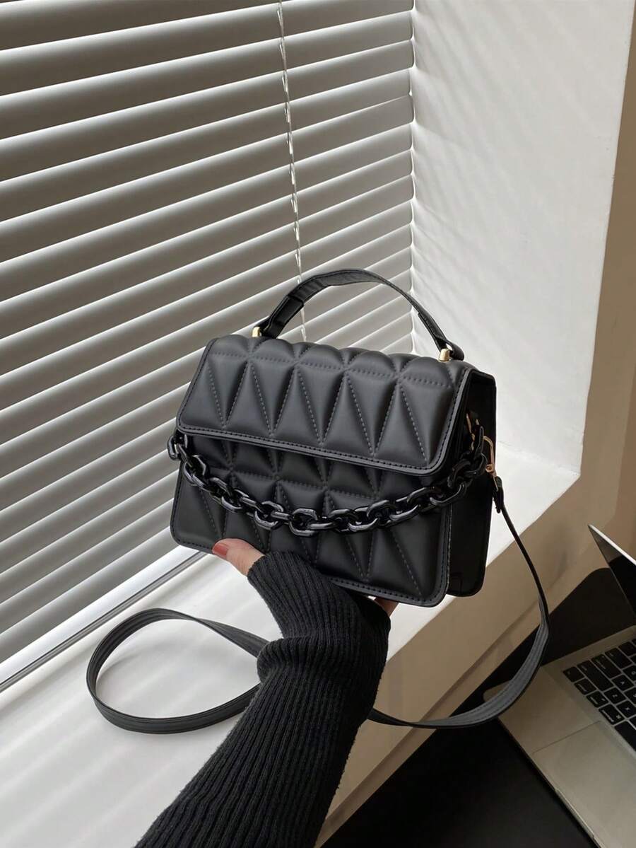 Mini Chain Quilted Tote Bag, Suitable For Daily Commute And Travel - Black - View 1