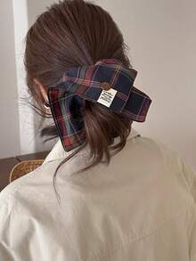 1 chiếc dây buộc tóc nữ kiểu retro kẻ caro, dây buộc tóc thanh lịch cho kiểu tóc đuôi ngựa thấp, phụ kiện tóc, dây buộc tóc, dây chun buộc tóc, phụ kiện làm đẹp tại nhà, dây chun buộc tóc. - kẻ sọc xanh hải quân kiểu Anh - Xem 1