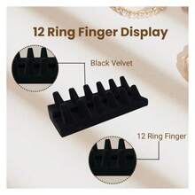 Caja negra para joyería con 12 anillos, soporte para exhibición de dedos de 8.25x3.25x2.5 pulgadas con base cuadrada - Organizador de soporte para anillos para o uso personal - Soportes de exhibición para anillos - Multicolor 776 - Ver 2