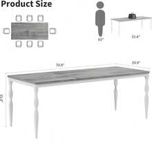 (solo mesa)  Mesa de comedor rectangular para 6 personas, mesa de cocina rústica de 71 pulgadas con tablero grande, mesa de comedor larga de madera con patas resistentes - Blanco - Ver 2