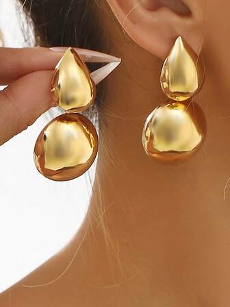 1 Pair Vintage Metal Textured Oval Earrings For Women, Minimalist & Versatile For Daily Wear