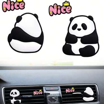 Decoraciones de rejilla de ventilación de coche con diseño de panda gigante en la parte delantera y trasera, decoraciones de rejilla de ventilación interior, accesorios de coche con pequeño oso de goma suave "Nice" para señora