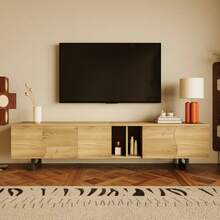 Five-Door TV Cabinet, TV Stand, TV Panel, Lower TV Stand. Unique Design. - Natural - View 5