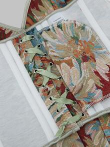 1pc Women's Corset-Style Bustier Top, Floral Jacquard Vintage Top With Boning Support, Gathering Waist Elegant Sexy Lace-Up Back Shapewear, Suitable For Daily Wear Or Casual Vacation Outfit - Green - View 11