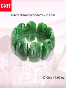 GNIT 1pc Elegant Retro Wide Resin Bangle In Green, Autumn Winter Sweater Accessory Geometric Pattern Elements, Orderly Textures And Fluctuating Curves - Green Pattern Series Bangle - View 10