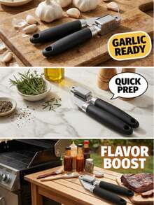 1pc High-Efficiency Garlic Press Is A Great Helper. This Stainless Steel Garlic Press Features A Lever Design That Makes It Effortless To Press Garlic. The Garlic Paste Is Fine And Even. The One-Piece Metal Structure Is Resistant. The Anti-Slip Handle Is Easy To Operate And Clean. With A Hanging Hole For Storage, It Is A Powerful Little Tool For Preparing And Seasoning Dishes In The Kitchen. - Black - View 3