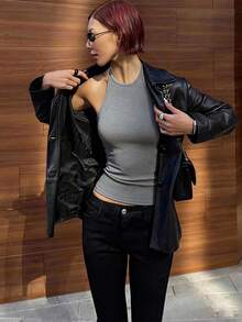 New Sexy Backless Tight Spaghetti Strap Tank Top For Women, Slim Fit Layering Tank Top, Autumn/Winter - Grey - View 5