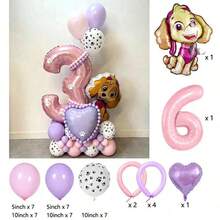 汪汪队立大功卡通铝箔气球套装，数字生日气球，适合生日派对、婴儿派对装饰和礼物