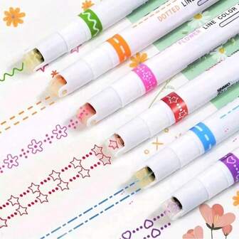 6 Pcs Flower Pattern Roller Pen Set, Stamping Border Drawing Tool For Scrapbooking, Journaling, Card Making, School Projects, DIY Decorative Edge Marker