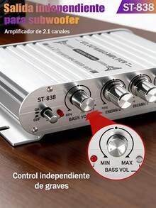Mini Amplificador Digital 2.1 Canales con Subwoofer Potente de Graves,HiFi Estéreo de Alta Fidelidad para Altavoces Pasivos, PC, TV, Teléfono, Coche y Hogar,Amplificador de Audio Compacto para Música y Cine en Casa - Plateado - Ver 5