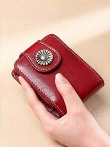 Small Size Women's Makeup Bag With Mirror, Red Envelope Style Portable Cosmetic Case, Influencer Same Style, Genuine Leather Mini Purse