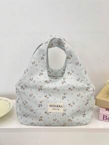 1 Piece Cute Flower Lunch Bag Large Capacity Canvas Lunch Box Bag Fashionable Checkerboard Pattern Tote Bag Camping Food Storage Bag Portable Shopping Handbag No-Closure Lunch Bento Bag School Lunch Box Storage Bag Small Commute Tote Bag Cosmetics Outing Essentials Small Items Organizer Bag Girly Bento Bag - Multicolor - View 17