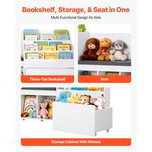 Kids Reading Nook, Wooden Storage Bench With Backrest, Kids Bookshelf & Toy Organizer, Large Toy Box Chest For Playroom, Living Room Or Entryway, Easy Assembly, 66.9 X 15.8 X 31.5 In, White - White 64-69 inches - 查看 3