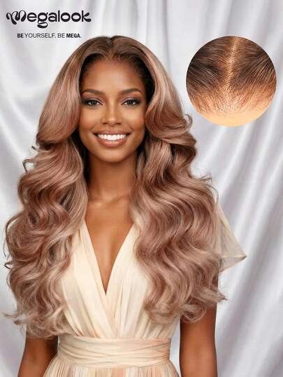 MEGALOOK 6x5蕾丝渐变草莓金波浪卷假发，100%真人发丝 - 预剪蕾丝透明蕾丝闭合假发，隐形结，自然发际线，易于佩戴，适合女性，金色假发，180%密度，30英寸无胶假发 - 自然逼真，适合日常佩戴，可用于办公室、僵尸新娘、万圣节派对、Y2K风格、度假装扮、户外角色扮演、校园、学校假期、圣诞节派对、婚礼、节日等场合，适合所有女性