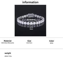 emejewe One D VVS1 莫桑石网球手链原装 S925 纯银镀白金带 GRA 证书手链适合女士男士