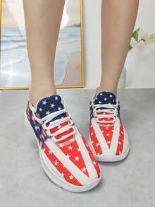 Women's Graphic Casual Sports Shoes, Casual Fabric Lace-Up Women's Casual Sports Shoes For Gym, All Seasons - White - View 4