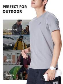 CAMEL CROWN Kaos Lengan Pendek Pria, Atasan Kasual Warna Polos Kerah Bulat, Musim Panas - Light Grey - View 5