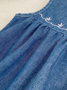 Đầm hè cho bé gái kiểu mới, đầm yếm rộng rãi thời trang cho bé gái, đầm denim thêu cho trẻ em. - Màu xanh ngọc - Xem 5