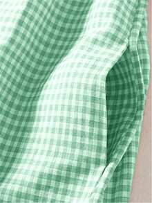 Women's Spring/Summer Sleeveless Plaid Casual Dress, Button Front Loose Fit Sundress, Country/Boho Style, Vacation Outfit, Business Casual Elegant - Green - View 4