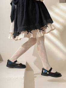 1 雙兒童網狀蝴蝶結長襪 - 薑色 - 查看 2