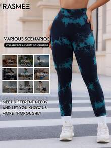Quần tập yoga nữ, quần legging cạp cao không đường may, in họa tiết ngẫu nhiên, thích hợp cho chạy bộ, tập thể dục và thể thao mùa xuân. - Màu xanh lá cây đậm - Xem 4