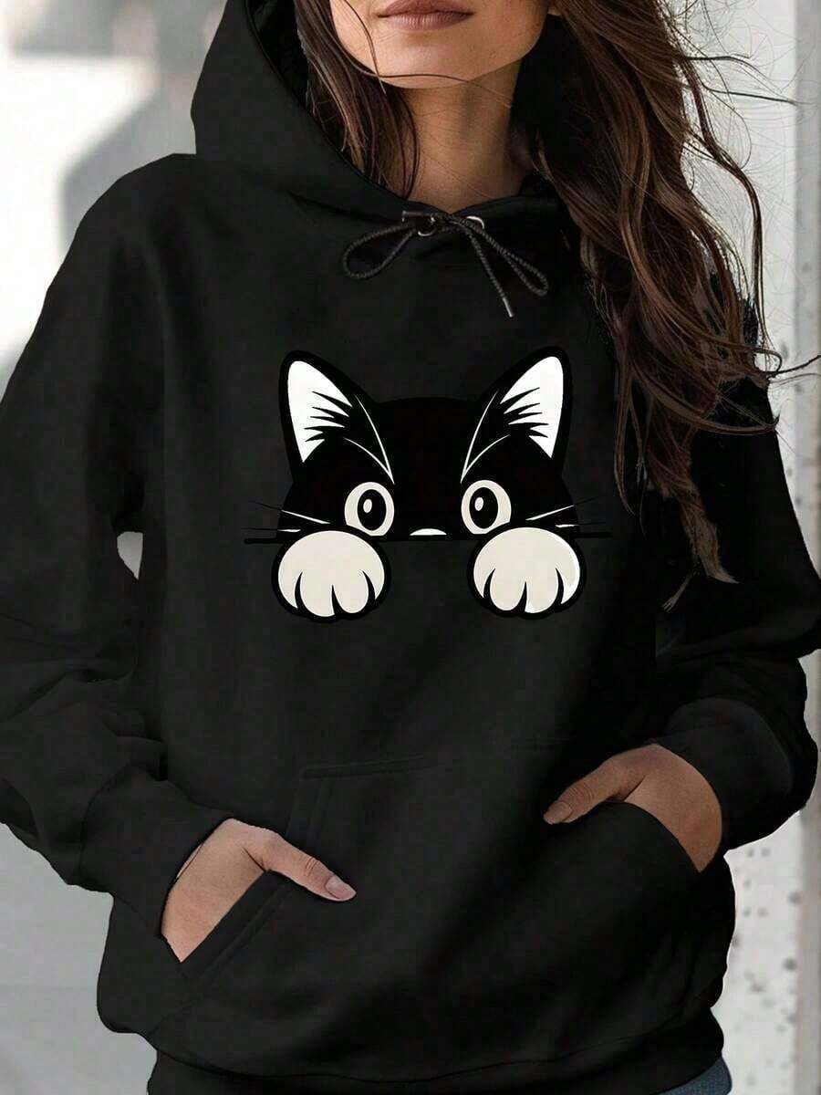 2026 AChristmas Outfit WomenWomen's Heavyweight Hoodie - Gothic Love Me Like My Demons Print Sweatshirt, Loose Fit Pullover Hoodie With Pocket & Drawstring Hood, Long Sleeve Winter Sweater For WomenLoose And Comfortablewinter Clothes For Women - 黑色 18 - 查看 1