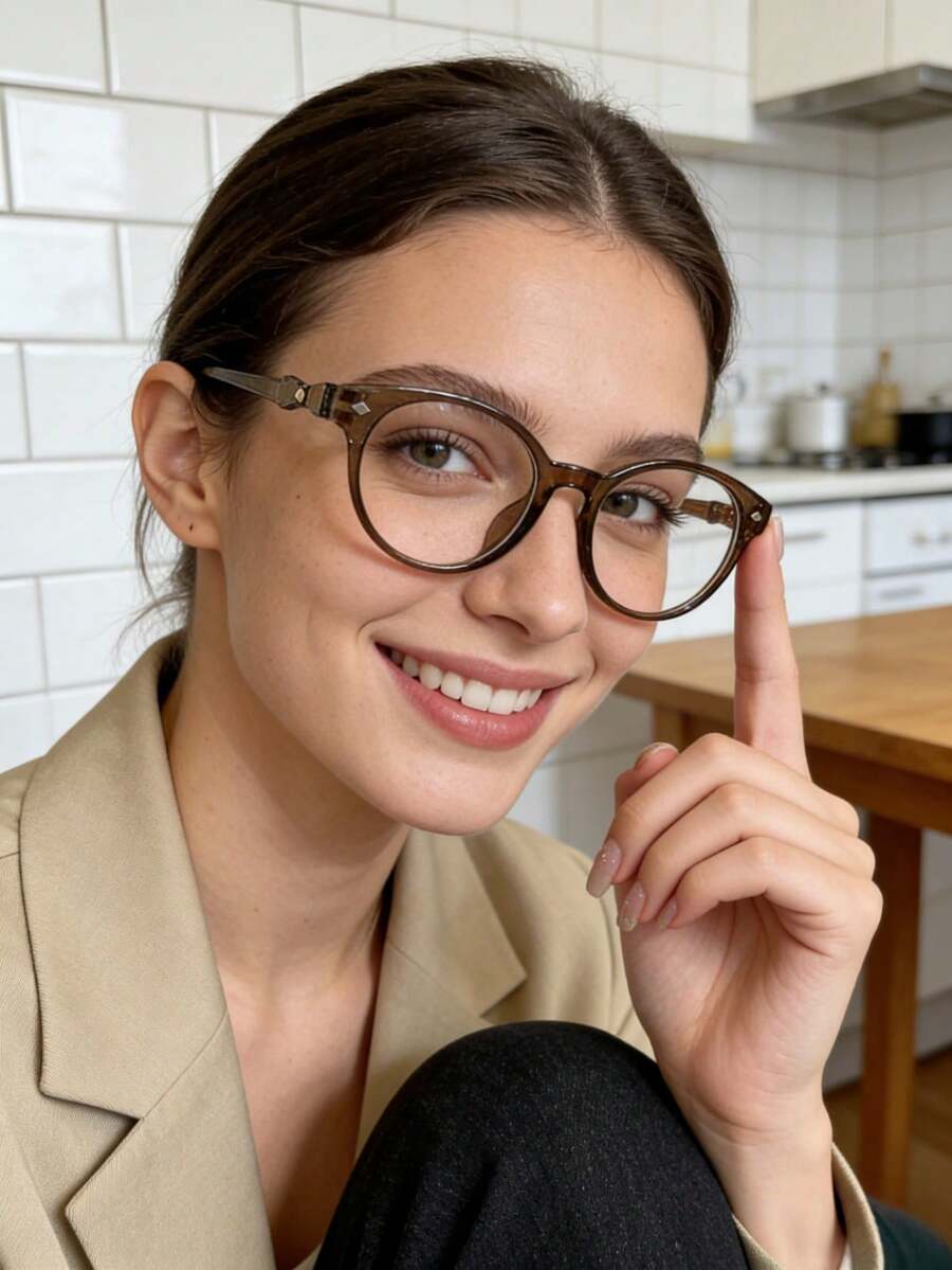 1 Pair Of Women's Brown-Green Oval Blue-Light Glasses,Made Of PC Material, Light,Y2K Style, Mobile Phone Accessories,Blue Light Glasses Women,Fake Glasses,Clear Glasses,Glasses Women,Christmas Accessories,Halloween Edit,Suitable For Daily Office Commuting,Back-To-School Season,Gaming,Looks Of Party,Campus Study.