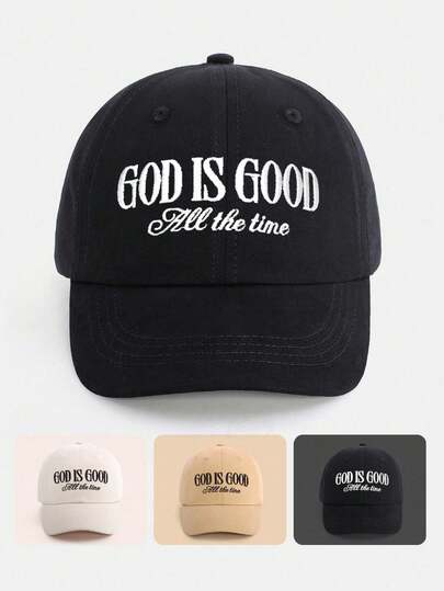 1pc Youth & Kids Cotton Baseball Cap - "GOD IS GOOD All The Time" Faith-Inspired Embroidered Hat, Adjustable Fit Back To School Casual Play Spiritual Growth Cap For Boys Girls