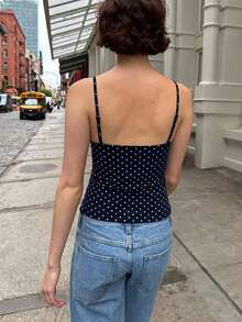 Womens Polka Dot Print Crop Camisoles Tank Tops Spaghetti Straped Deep-V Neck Bow Cami Streetwear Party Clubwear Going Out Tops Vacation Outfits Women, Holiday Outfits Women, New Years Outfits Women - 藍色 - 查看 5