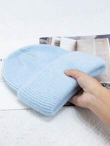 1 chiếc mũ len nữ có viền gập, mềm mại, ấm áp và thoải mái, mũ trượt tuyết/chạy bộ dành cho người lớn, thích hợp cho mùa đông. - Màu xanh nhạt - Xem 5