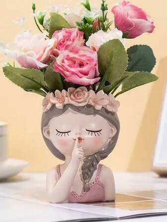 1pc Cute Cartoon Fairy Flower Pot - Succulent Plant Pot For Little Girl - Romantic Valentine's Day Gift, Suitable For Valentine's Day, St. Patrick's Day, Easter And Other Holidays Decoration, Aesthetic Room Decor, Home Decor. Ornament (Braids, Wreath Color Random)