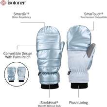 Isotoner Womens Water Repellent Touchscreen Iridescent Sleekheat Gloves And Flip Top Mittens - ColorB - 查看 2