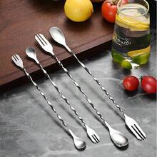 1 X Cocktail Mixing Spoon, Bar Stirrer, Long Spiral Pattern Stainless Steel Cocktail Stirrer, Perfect Bar Or Kitchen Accessory, Suitable For Using In Bars, Kitchens, Festivals And Parties - Multicolor - View 6