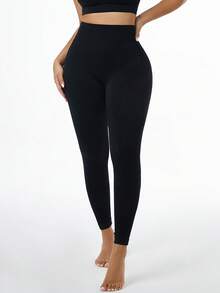Women's High Waist Tummy Control Scrunch Butt Lifting Seamless Workout Leggings - Black - View 5