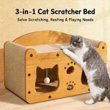 Multi-Function Cat Scratcher House – 3-In-1 Scratch Pad, Soft Bed & Play Cave With Toys, Durable Build & Ideal Holiday Gift - MD-cAT1 - View 6