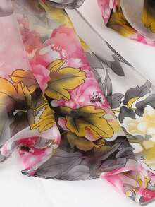 1PC Women's Spring/Summer Leisure Season Flower Printed Fashion Chiffon Scarf, Multi Functional Silk Scarf, Lightweight And Breathable
