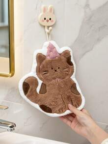 1Pc Cute Brown Cat Hand Towel, Absorbent Towel, Hanging Style For Kitchen, Bathroom, Room Decor, Absorbent & Easy To Clean, Kitchen Towel, Bathroom - Multicolor - View 9