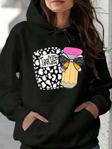 2026 AChristmas Outfit WomenWomen's Heavyweight Hoodie - Gothic Love Me Like My Demons Print Sweatshirt, Loose Fit Pullover Hoodie With Pocket & Drawstring Hood, Long Sleeve Winter Sweater For WomenLoose And Comfortablewinter Clothes For Women - 黑色 16 - 查看 1