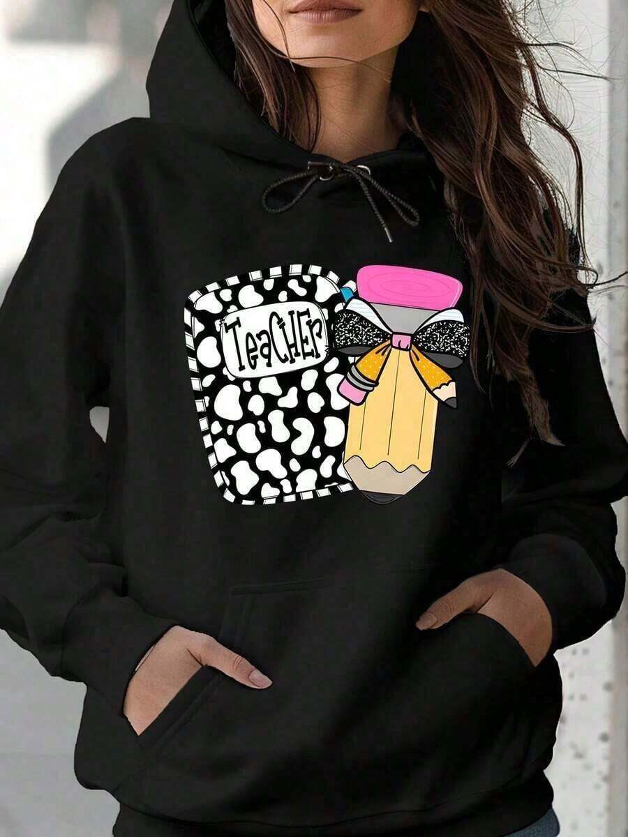 2026 AChristmas Outfit WomenWomen's Heavyweight Hoodie - Gothic Love Me Like My Demons Print Sweatshirt, Loose Fit Pullover Hoodie With Pocket & Drawstring Hood, Long Sleeve Winter Sweater For WomenLoose And Comfortablewinter Clothes For Women - 黑色 16 - 查看 1